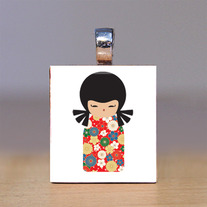 Scrabble Tile Pendant - Japanese Kokeshi Doll 35