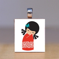 Scrabble Tile Pendant - Japanese Kokeshi Doll 36