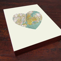 New York Art City Heart Map - Wood Block Print