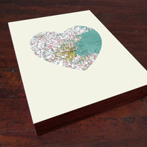 Boston Art City Heart Map - Wood Block Art Print