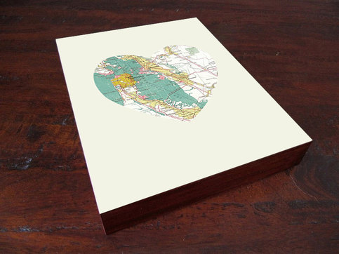 San Francisco California Art City Heart Map - Wood Block Art Print