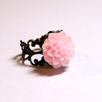 Filigree Adjustable Ring with Light Pink Chrysanthemum