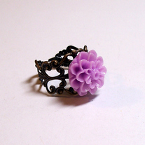 Filigree Adjustable Ring with Lilac Chrysanthemum