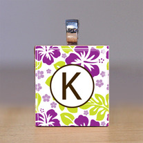 Your Initial - Scrabble Tile Pendant - Purple Hibiscus