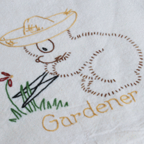 Embroidered Sugar Sack "Gardener" Tea Towel