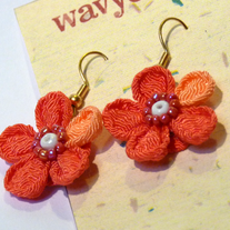Coral chirimen earrings