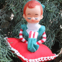 Elf/Pixie Knee Hugging Vintage Ornament - Sitting On a Pillow