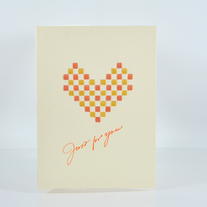 Handcrafted Metallic Yellow gold and orange plaid checkered heart shape cream portrait card