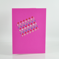 Handcrafted Metallic red pink sliver purple white plaid checkered diagonal rectangle shape hot pink magenta portrait card