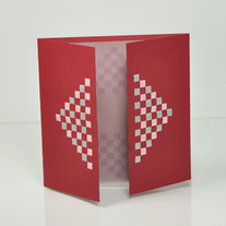 Handcrafted Metallic pink and silver plaid checkered  rhombus centre cut cherry red square card