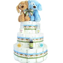 "Mama & Babies" Twin Boys 3-Tier Diaper Cake (3 Colors)