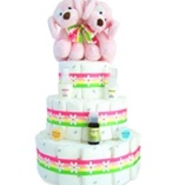 "Mama & Babies" Twin Girls 3-Tier Diaper Cake (3 Colors)