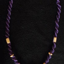 Purple Hemp Necklace with Beige Beads and Flower Design