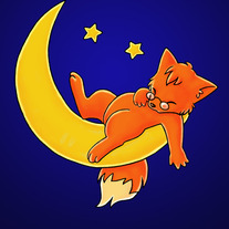 Sleepy Fox on Moon- Print