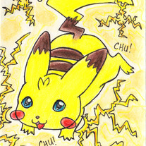 ACEO Electric Pikachu Chu- ORIGINAL art