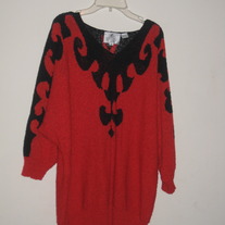 Vintage 80s Red and Black V-Neck Sweater