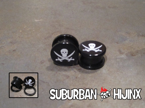 "Jolly Roger" Print Flat Flare Acrylic Screw Fit Plug