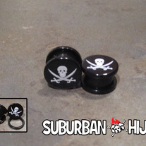 "Jolly Roger" Print Flat Flare Acrylic Screw Fit Plug