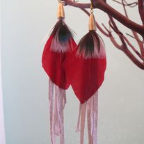 BERLIN Red Feather & Leather Earring