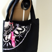 Black Hand-painted Eco-Friendly Shopping Bag I by Sardinella Sardine