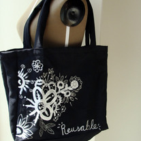 Black Hand-painted Eco-Friendly Shopping Bag II by Sardinella Sardine