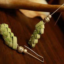 Braided Green Palm Frond Sterling Silver Earrings