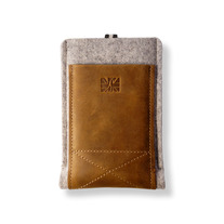 iPhone Case - Felt & Leather Slim Pocket Sleeve - Grey/Caramel