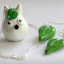 White Totoro Necklace/Earring Set