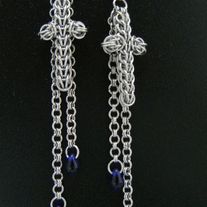 Cobalt Cross Dangles - Chainmaille Earrings