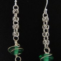 Emerald Wire Wrapped Drops - Chainmaille Earrings - Sterling Silver
