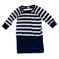 Striped Upper/Fitted Skirt Dress - Blue