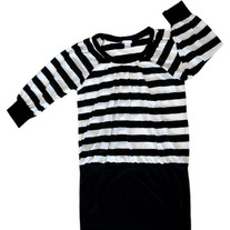 Striped Upper/Fitted Skirt Dress - Black