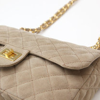 Quilted Faux Suede Chain Bag - Tan