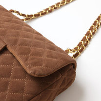 Quilted Faux Suede Chain Bag - Brown