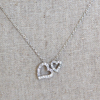 Double Heart Rhinestone Silver Necklace