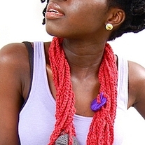 TWISTCHAIN HAND CROCHETED NECKLACE WITH CIRCLE CHARMS IN SMOKE, PLUM, & BRICK