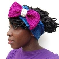 HEAD-BOW TREATS: HAND CROCHETED HEADBAND EARMUFFS WITH BOW TIE RASPBERRY AND SAPPHIRE!