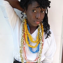 Lmt Edition: SPLASH CHIC! VINTAGE FABRIC HAND CUT, KNOTTED & CROCHETED CHAIN SCARF