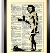 Banksy Cave Man, Vintage Dictionary, 8 x 10
