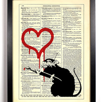 Banksy Love Rat, Vintage Dictionary, 8 x 10