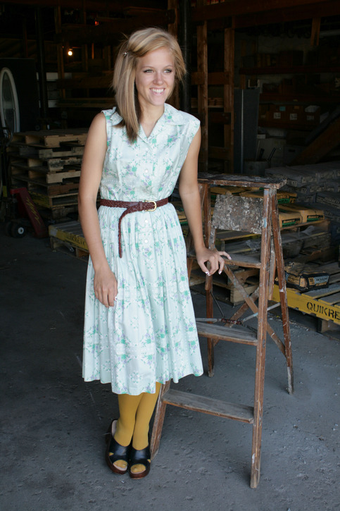 50's Sea Green Floral Dress