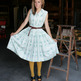 50's Sea Green Floral Dress - Thumbnail 1