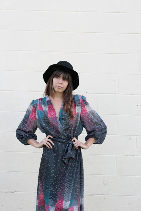 Gray, Teal, Pink Swoop Top Dress
