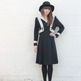 Black & Cream 1960's Collar Button Dress - Thumbnail 1