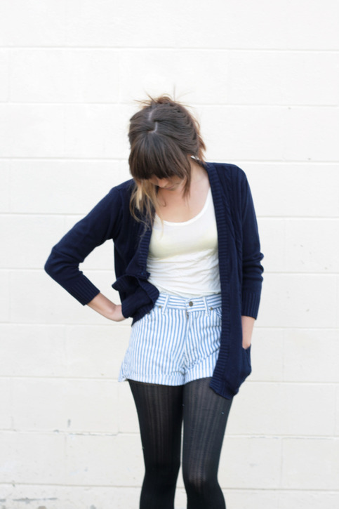 Vintage Navy Ribbed Cardigan