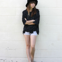Sarin - Sequin/Beaded Black Floral Crop Romper Top