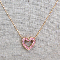 Pink Rhinestones Heart Gold Necklace