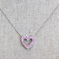 Pink Rhinestone Heart Silver Necklace