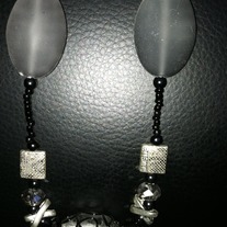 Black Beaded Long Necklace with Stones