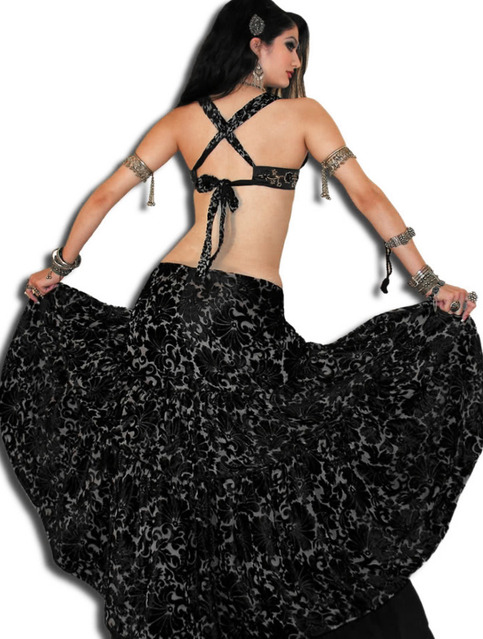 Reversible Tiered Velvet Gypsy Hip Skirt